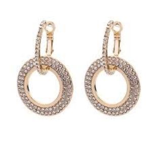 Rhinestone and Gold double hoop earrings.